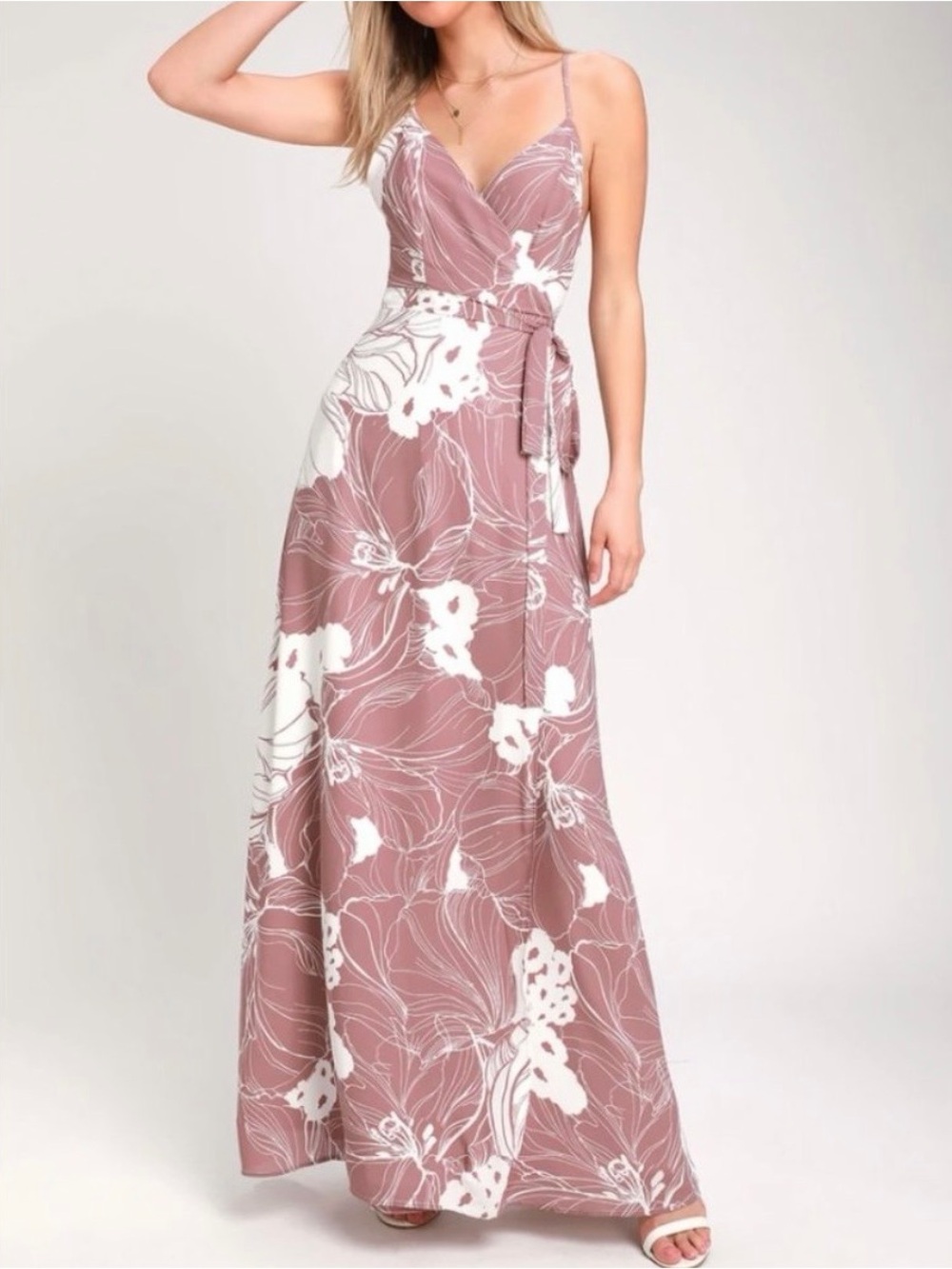 NWT Lulus Always Mine Mauve Floral Wrap Maxi Dress XS